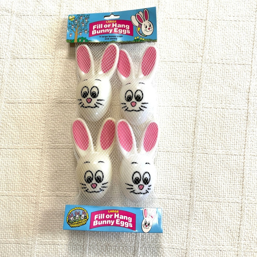 VTG Sun Hill Fill or Hang Bunny Eggs Large Plastic Easter Decor 4pk 90s Kitsch
